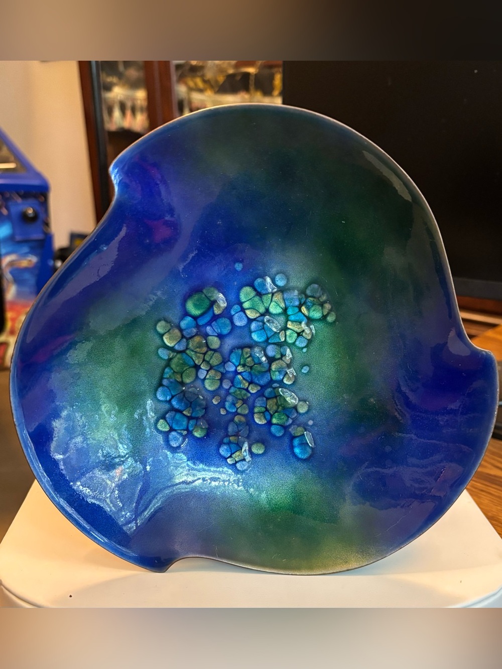 Bovano Cheshire Connecticut Enamel on Copper Abstract Blue and Green Dish